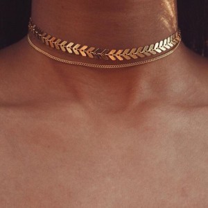 Multi Arrow choker Necklace Women Two Layers Necklaces Gold Color Fishbone Airplane Necklace Flat Chain Chocker On Neck Jewelry